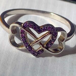 Silver Infinity Heart Ring with Purple Accents